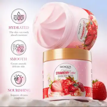 کره بدن مغذی مدل کیک توت فرنگی بیوآکوا🧁🍓