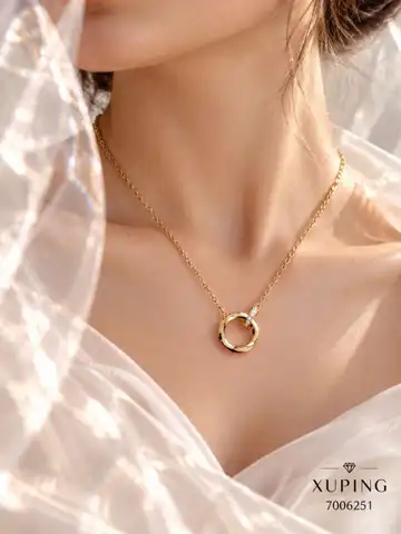 گردنبند ژوپینگ نگین‌دار با زنجیر آبکاری طلای ۱۸ عیار