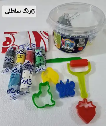 خمیر بازی ۶ رنگ سطلی با ابزار و سفره کامل
