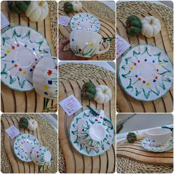 فنجان سرامیکی نقاشی‌دست گل‌دار