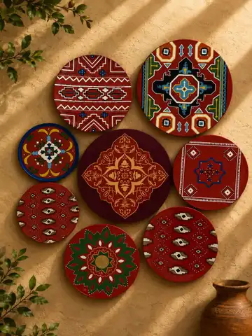 دیوارکوب سفالی ۸ تیکه طرح سنتی