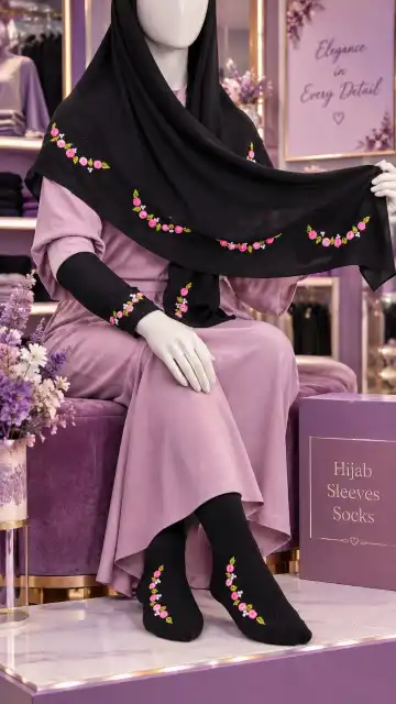 ست روسری ساق دست جوراب گلدوزی طرح پنج گل