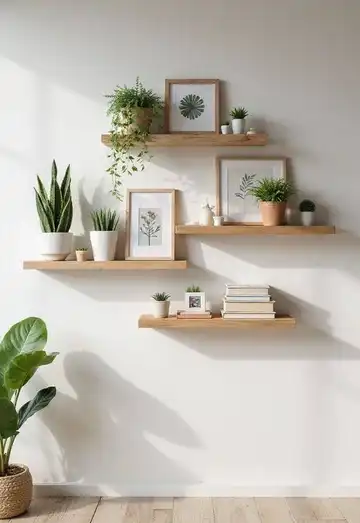 شلف دیواری چوبی پایه‌مخفی