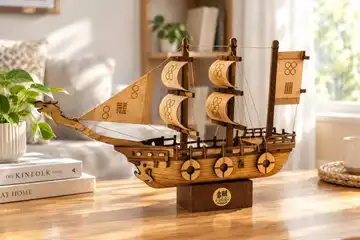 کشتی چوبی تزئینی سایز متوسط ۳۵ سانتی