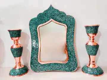 آینه و شمعدان مس فیروزه