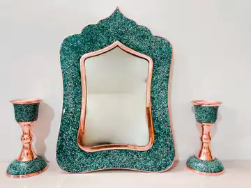 آینه و شعمدان مس فیروزه