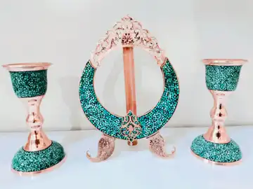آینه و شمعدان مس فیروزه