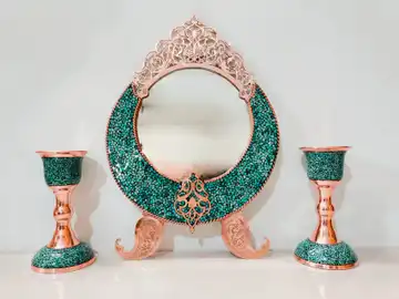 آینه و شمعدان مس فیروزه کوب