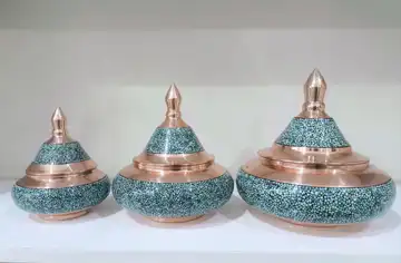 قندان سفینه ای مس فیروزه کوب