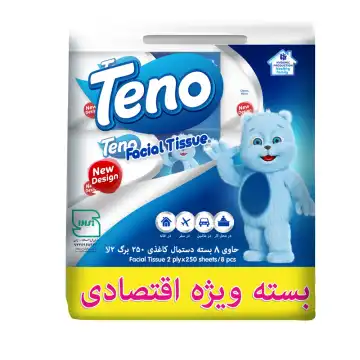 دستمال کاغذی 250 برگ دو لایه تنو  بسته 8 عددی