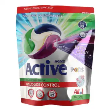 قرص ماشین لباسشویی اکتیو مدل malodor control با رایحه گل بسته 15 عددی