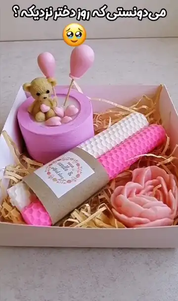 پک هدیه شمع بیزوکس رز قلبی و تدی